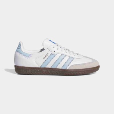 کفش اسپرت کتانی سامبا زنانه و مردانه سفید آبی samba adidas کد 275951